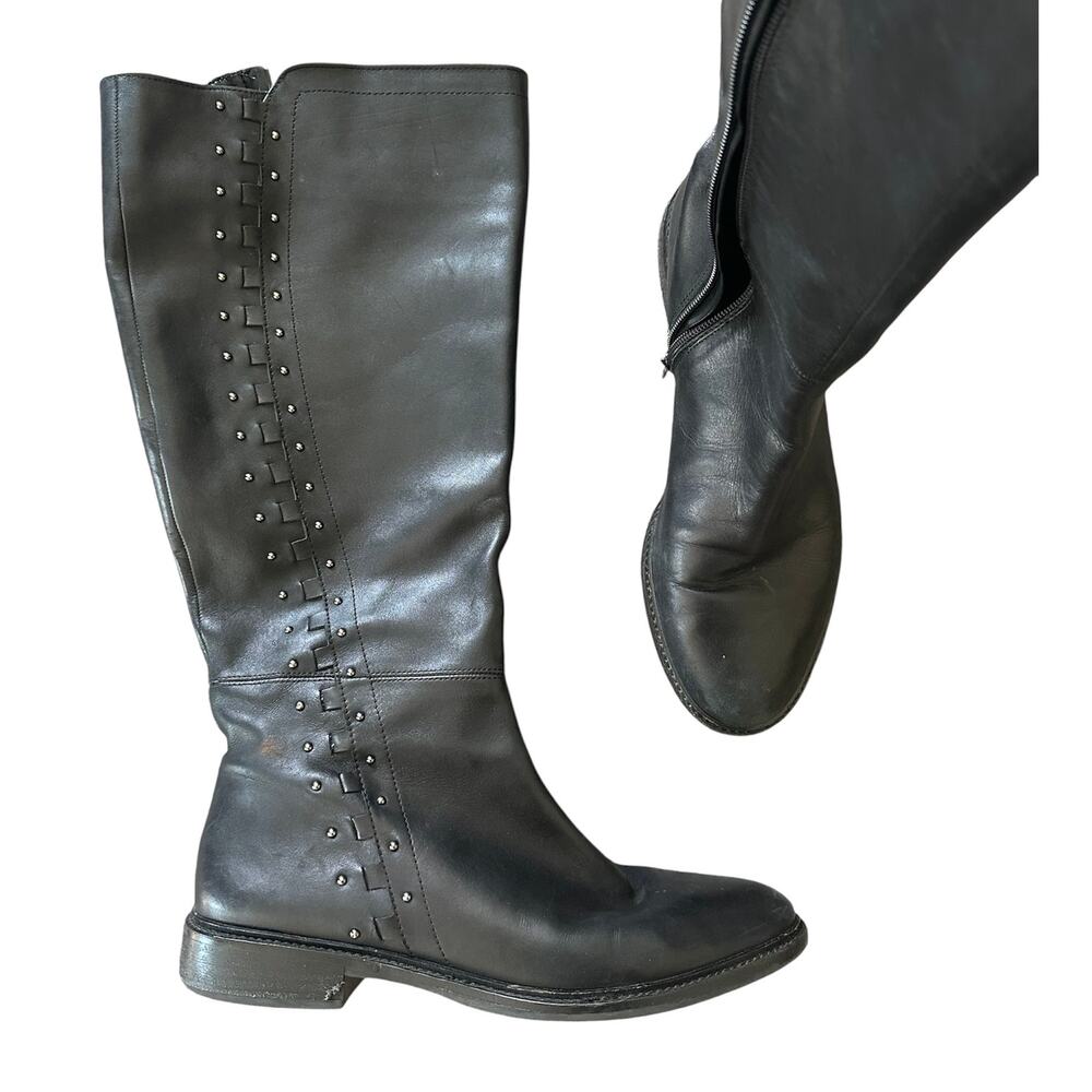Gianni Bini 10 m leather boots soft black studded women’s flat comfort casual